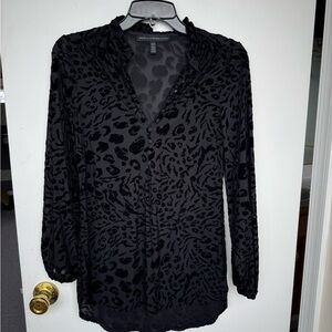 EUC Black Leopard Print Blouse tunic style size XXS